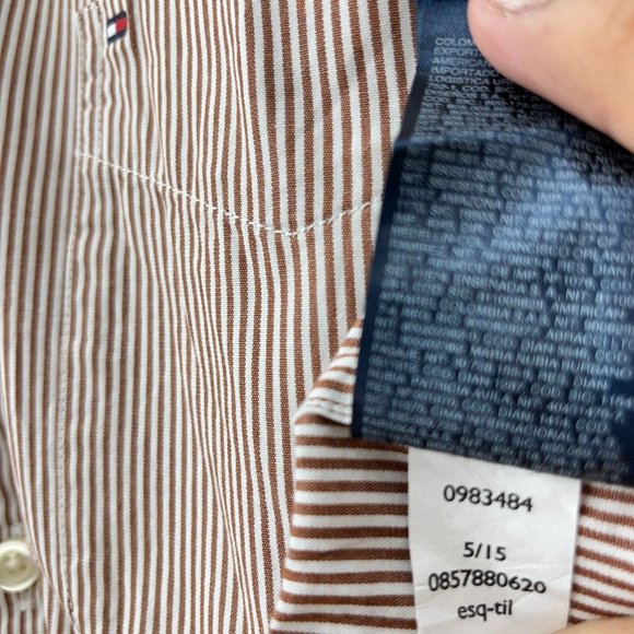 TOMMY HILFIGER Classic Fit Striped Brown Shirt Size S NWT - Picture 2 of 6